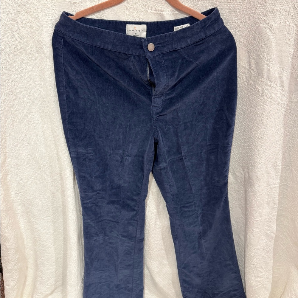 True Craft Navy Corduroy High-Rise Flare Pants A16
